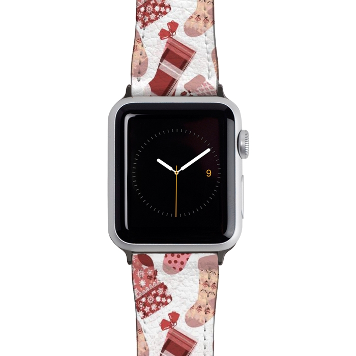 Watch 38mm / 40mm Strap PU leather Christmas Stockings in Pink and Beige by Paula Ohreen