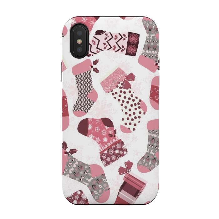 iPhone Xs / X StrongFit Christmas Stockings in Pink and Gray by Paula Ohreen