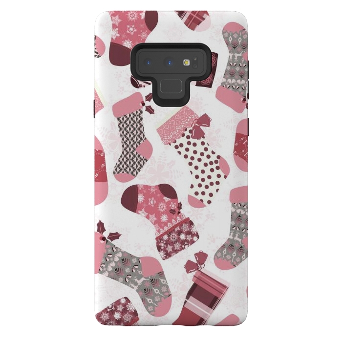 Galaxy Note 9 StrongFit Christmas Stockings in Pink and Gray by Paula Ohreen