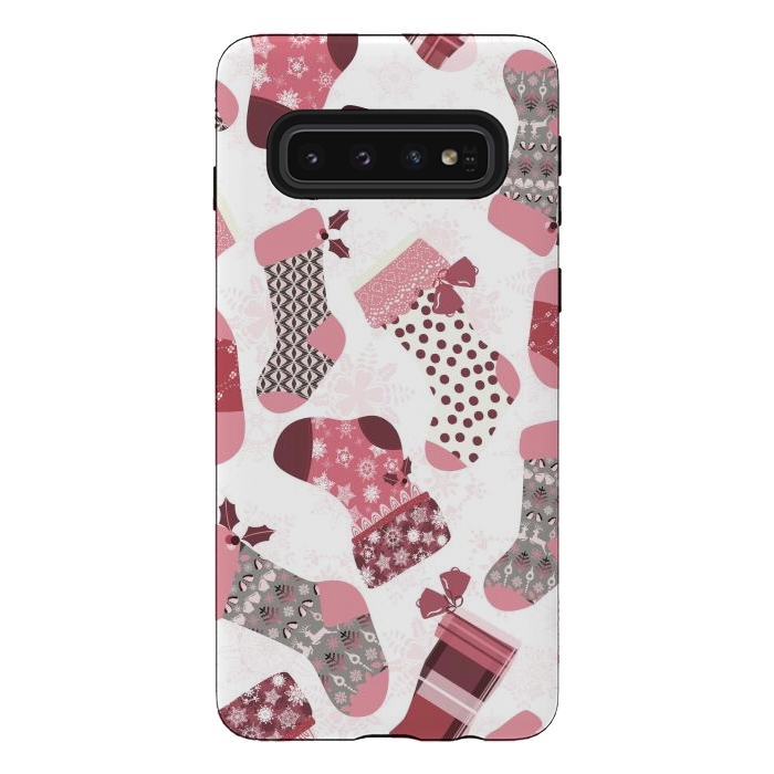 Galaxy S10 StrongFit Christmas Stockings in Pink and Gray by Paula Ohreen