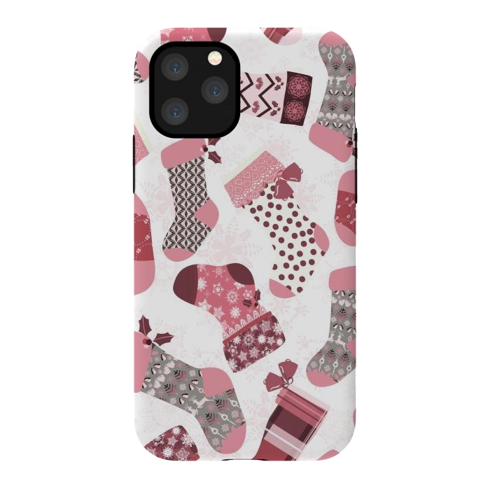 iPhone 11 Pro StrongFit Christmas Stockings in Pink and Gray by Paula Ohreen