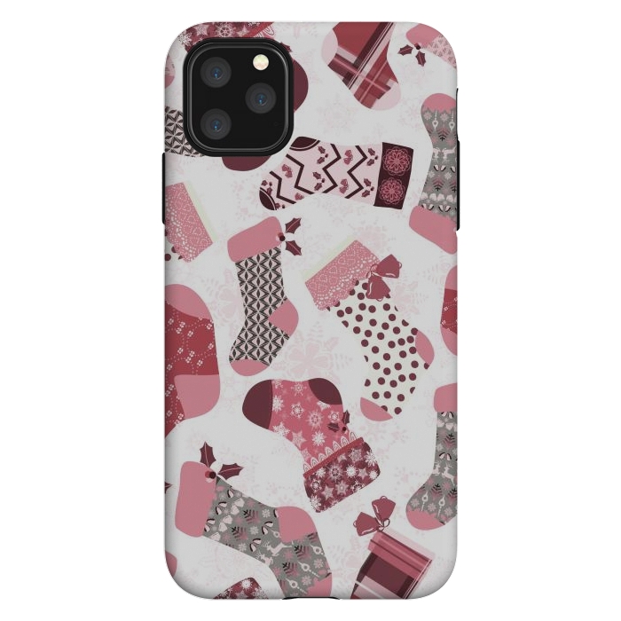 iPhone 11 Pro Max StrongFit Christmas Stockings in Pink and Gray by Paula Ohreen