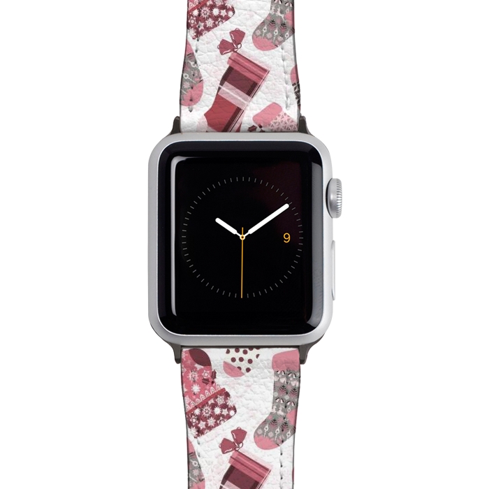 Watch 38mm / 40mm Strap PU leather Christmas Stockings in Pink and Gray by Paula Ohreen