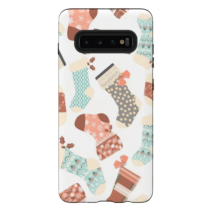 Galaxy S10 plus StrongFit Christmas Stockings in Green and Orange by Paula Ohreen