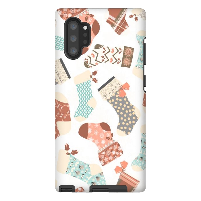 Galaxy Note 10 plus StrongFit Christmas Stockings in Green and Orange by Paula Ohreen