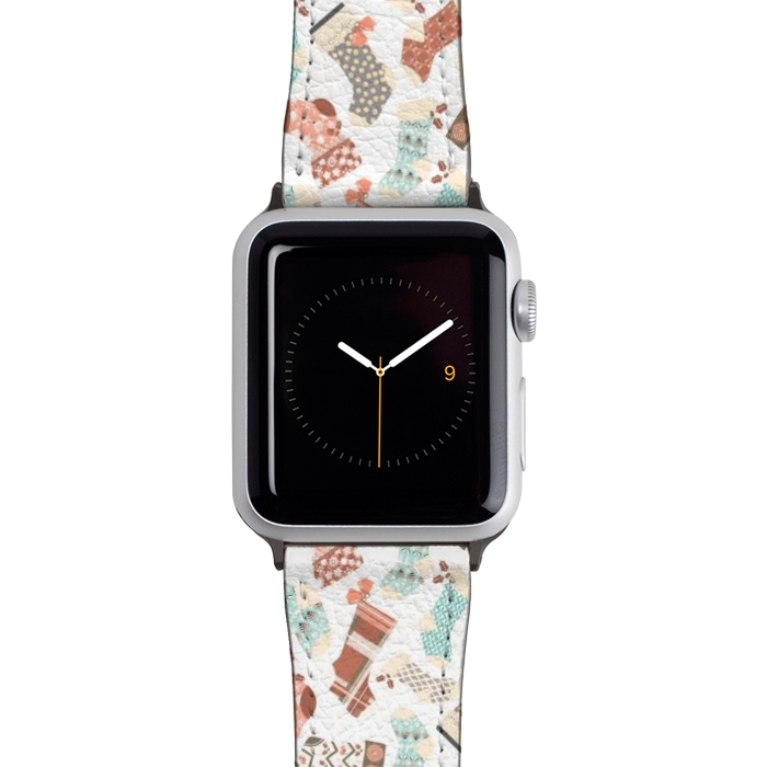 Watch 42mm / 44mm Strap PU leather Christmas Stockings in Green and Orange by Paula Ohreen