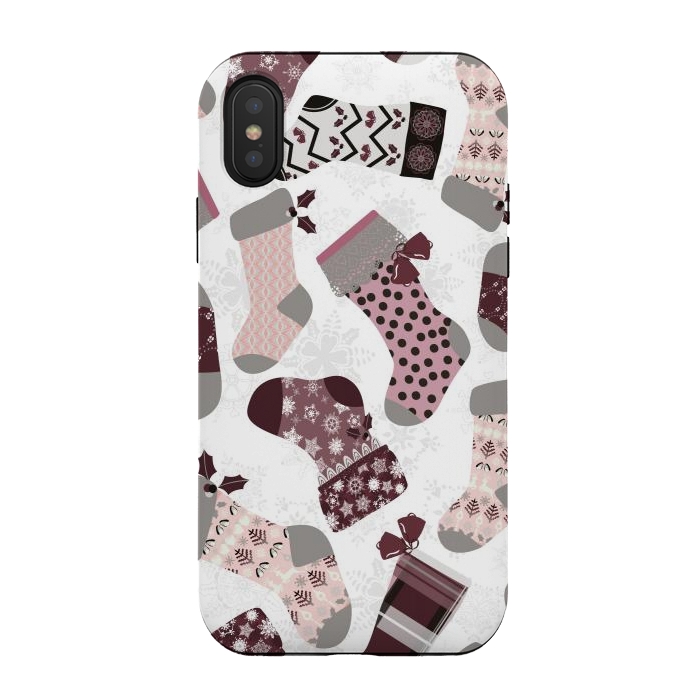 iPhone Xs / X StrongFit Christmas Stockings in Purple and Gray by Paula Ohreen