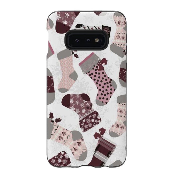 Galaxy S10e StrongFit Christmas Stockings in Purple and Gray by Paula Ohreen