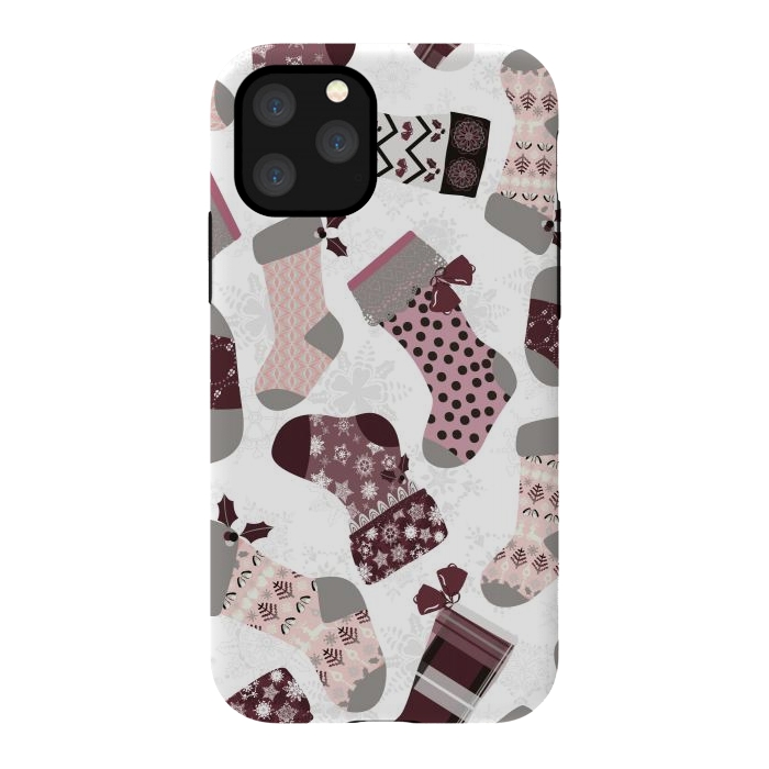 iPhone 11 Pro StrongFit Christmas Stockings in Purple and Gray by Paula Ohreen