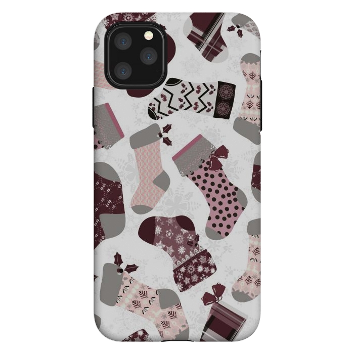 iPhone 11 Pro Max StrongFit Christmas Stockings in Purple and Gray by Paula Ohreen