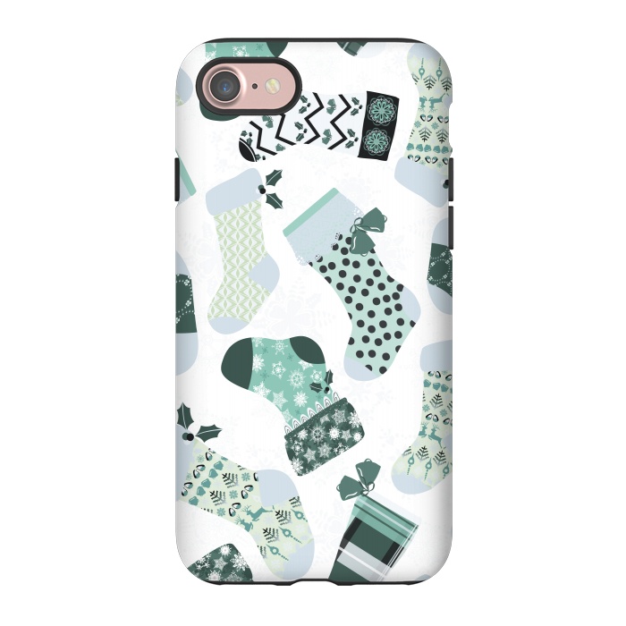 iPhone 7 StrongFit Christmas Stockings in Green and White by Paula Ohreen
