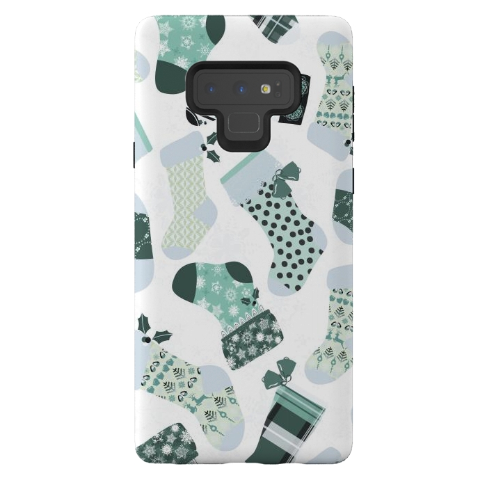 Galaxy Note 9 StrongFit Christmas Stockings in Green and White by Paula Ohreen