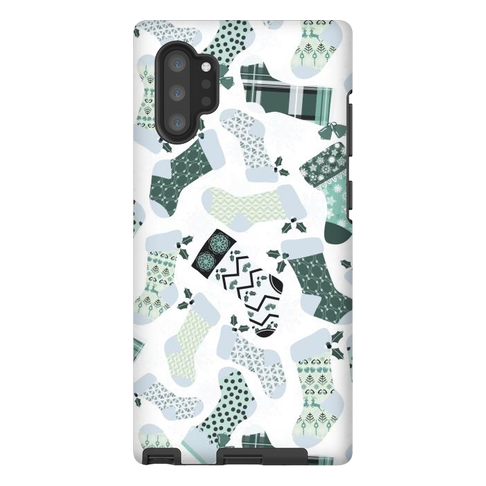 Galaxy Note 10 plus StrongFit Christmas Stockings in Green and White by Paula Ohreen