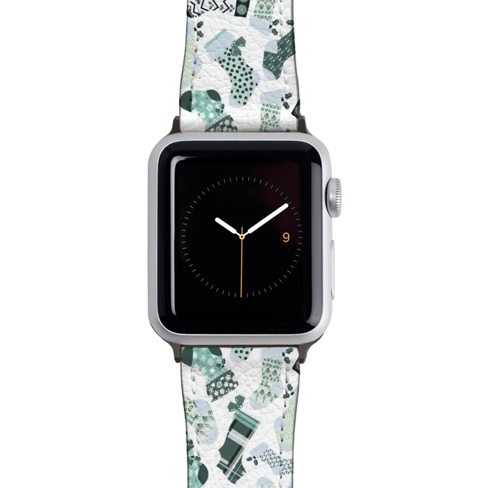 Watch 38mm / 40mm Strap PU leather Christmas Stockings in Green and White by Paula Ohreen