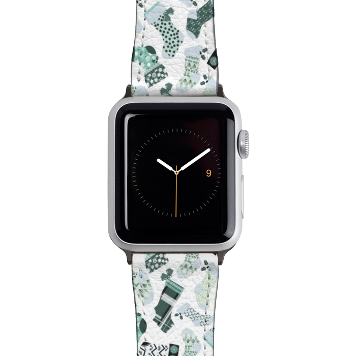 Watch 42mm / 44mm Strap PU leather Christmas Stockings in Green and White by Paula Ohreen