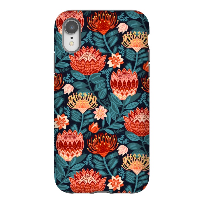 iPhone Xr StrongFit Protea Chintz - Navy  by Tigatiga