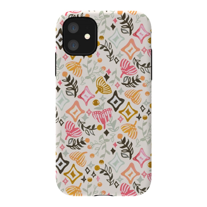 iPhone 11 StrongFit Autumn Abstract Ginkgo & Berry Pattern  by Tigatiga