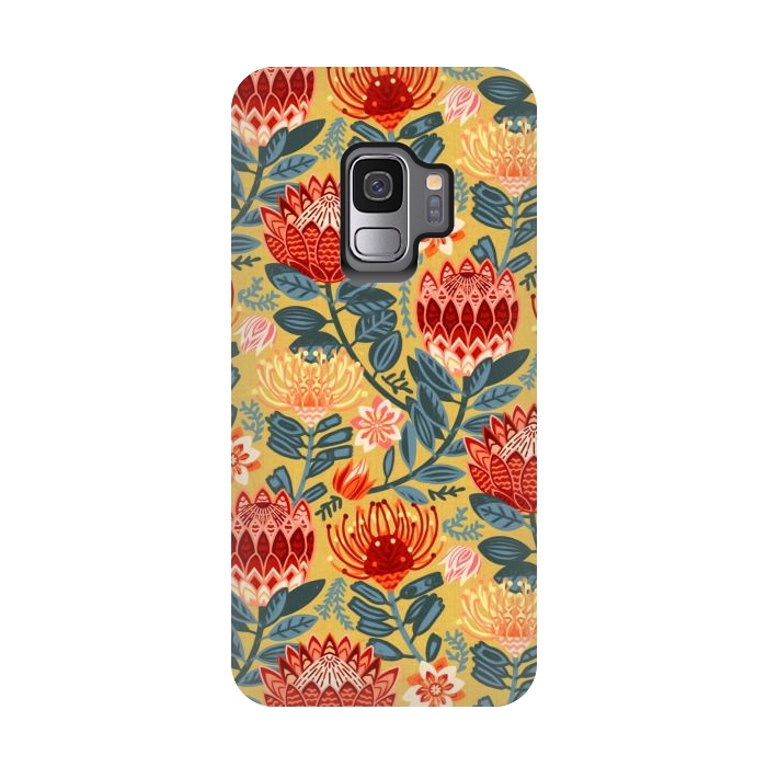 Galaxy S9 StrongFit Protea Chintz - Mustard  by Tigatiga