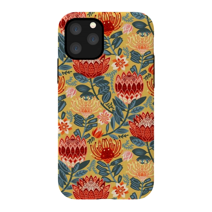 iPhone 11 Pro StrongFit Protea Chintz - Mustard  by Tigatiga