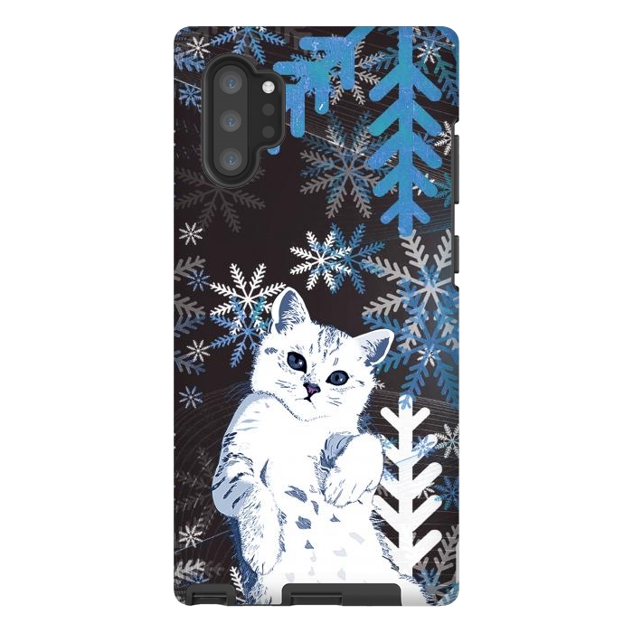 Galaxy Note 10 plus StrongFit Cute kitty with blue metallic snowflakes by Oana 