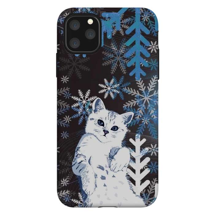 iPhone 11 Pro Max StrongFit Cute kitty with blue metallic snowflakes by Oana 