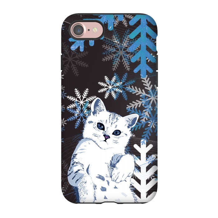 iPhone 7 StrongFit Cute kitty with blue metallic snowflakes by Oana 