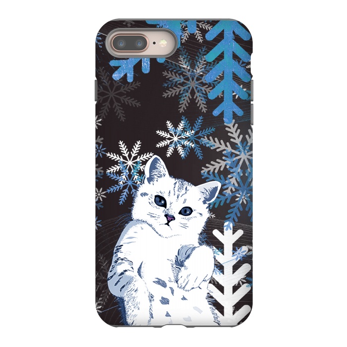 iPhone 7 plus StrongFit Cute kitty with blue metallic snowflakes by Oana 