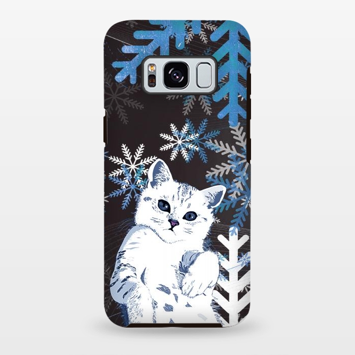 Galaxy S8 plus StrongFit Cute kitty with blue metallic snowflakes by Oana 