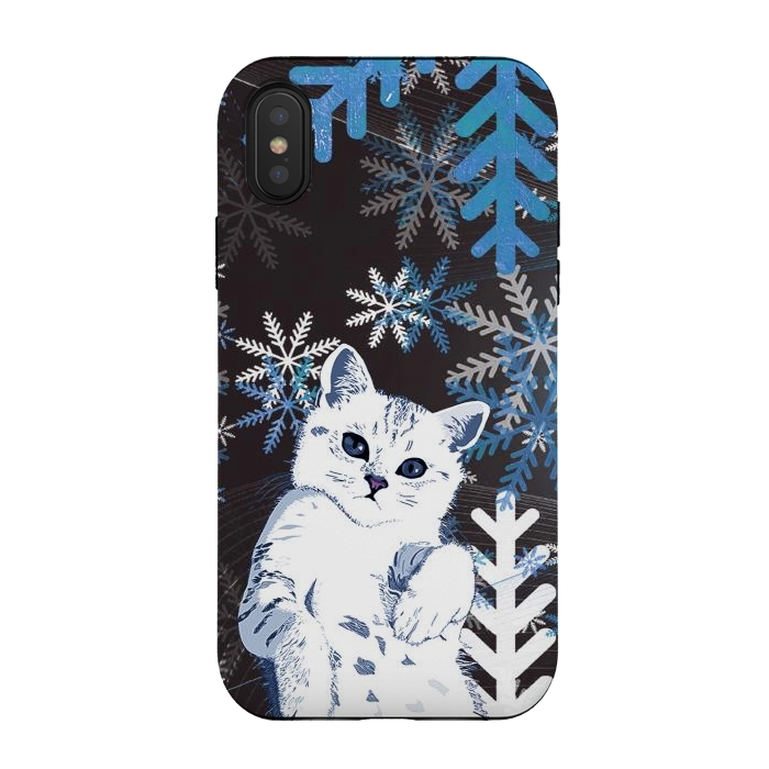 iPhone Xs / X StrongFit Cute kitty with blue metallic snowflakes by Oana 