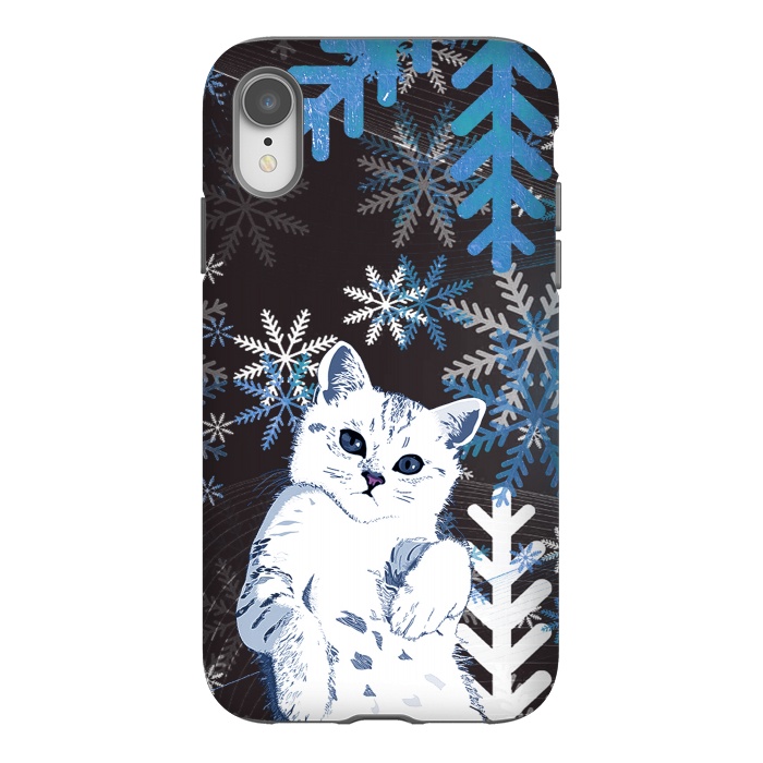 iPhone Xr StrongFit Cute kitty with blue metallic snowflakes by Oana 