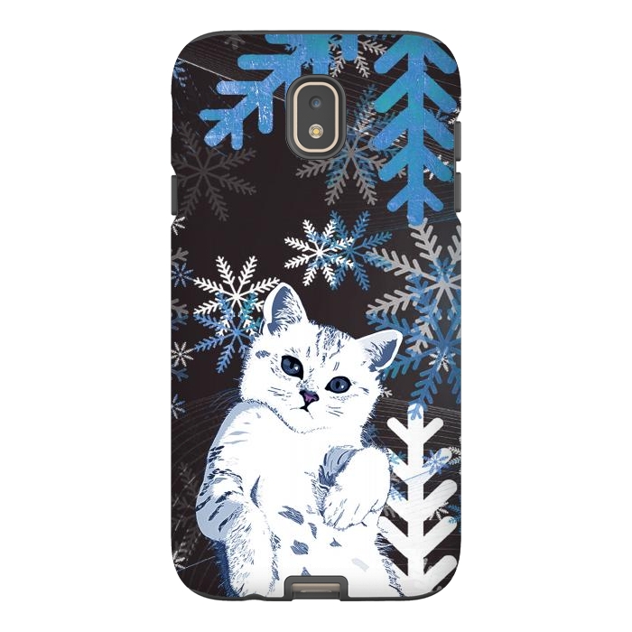 Galaxy J7 StrongFit Cute kitty with blue metallic snowflakes by Oana 