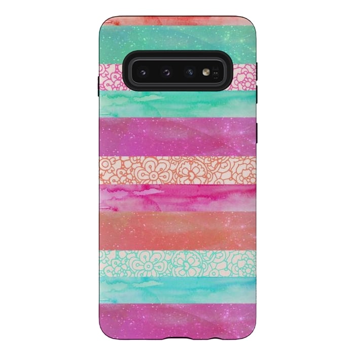 Galaxy S10 StrongFit Tropical Stripes by Tangerine-Tane