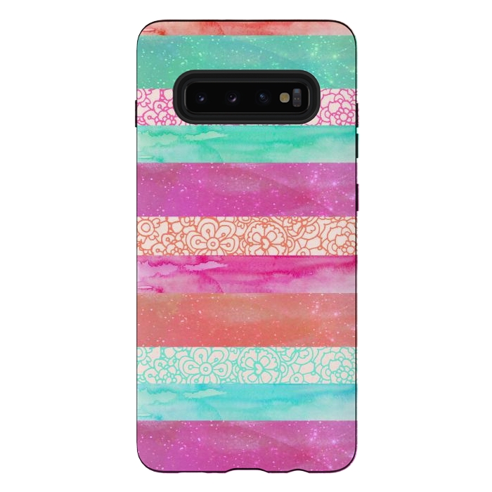 Galaxy S10 plus StrongFit Tropical Stripes by Tangerine-Tane