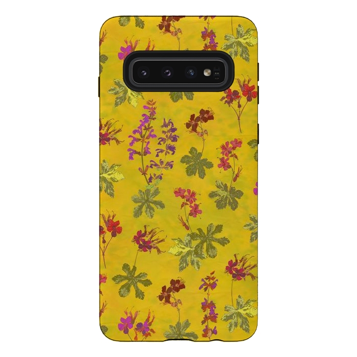 Galaxy S10 StrongFit Cottage Garden Floral Yellow by Lotti Brown