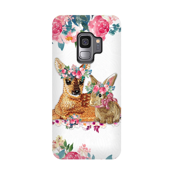 Galaxy S9 StrongFit Flower Friends Fawn Bunny Lace by Monika Strigel
