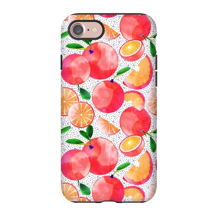 iPhone 7 StrongFit Citrus Tropical | Juicy Fruits Polka Dots | Food Orange Grapefruit Pink Watercolor Botanica by Uma Prabhakar Gokhale