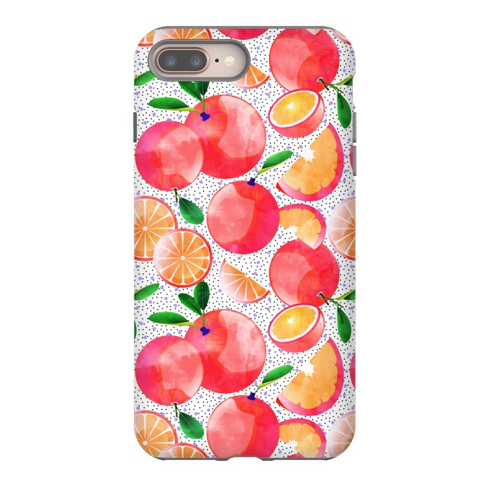 iPhone 7 plus StrongFit Citrus Tropical | Juicy Fruits Polka Dots | Food Orange Grapefruit Pink Watercolor Botanica by Uma Prabhakar Gokhale