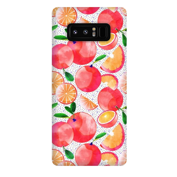Galaxy Note 8 StrongFit Citrus Tropical | Juicy Fruits Polka Dots | Food Orange Grapefruit Pink Watercolor Botanica by Uma Prabhakar Gokhale