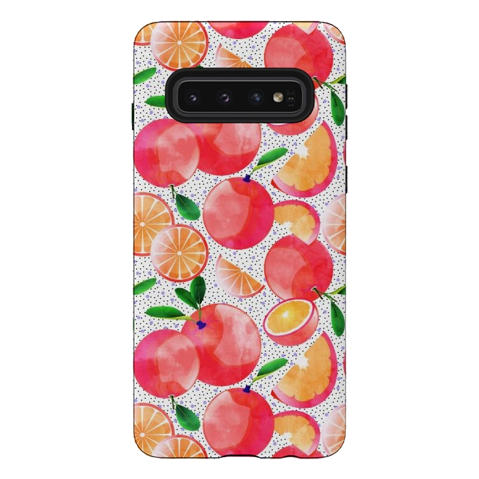 Galaxy S10 StrongFit Citrus Tropical | Juicy Fruits Polka Dots | Food Orange Grapefruit Pink Watercolor Botanica by Uma Prabhakar Gokhale