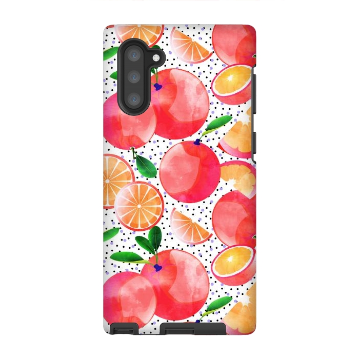 Galaxy Note 10 StrongFit Citrus Tropical | Juicy Fruits Polka Dots | Food Orange Grapefruit Pink Watercolor Botanica by Uma Prabhakar Gokhale