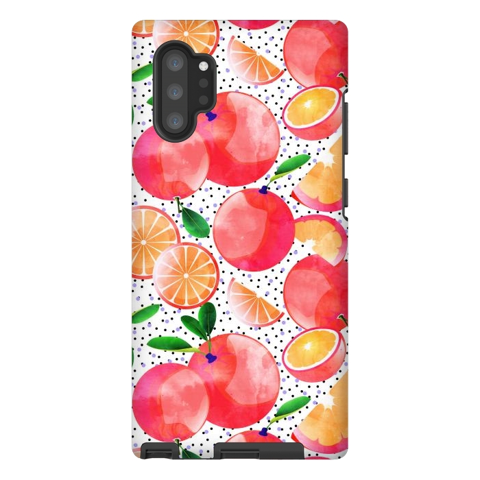 Galaxy Note 10 plus StrongFit Citrus Tropical | Juicy Fruits Polka Dots | Food Orange Grapefruit Pink Watercolor Botanica by Uma Prabhakar Gokhale