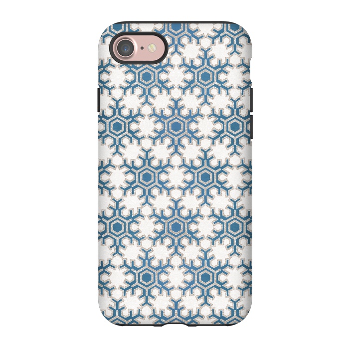 iPhone 7 StrongFit Blue silver snowflakes christmas pattern by Oana 