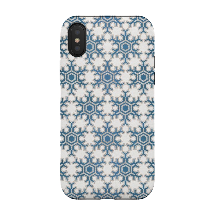 iPhone Xs / X StrongFit Blue silver snowflakes christmas pattern by Oana 