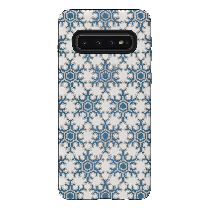 Galaxy S10 StrongFit Blue silver snowflakes christmas pattern by Oana 