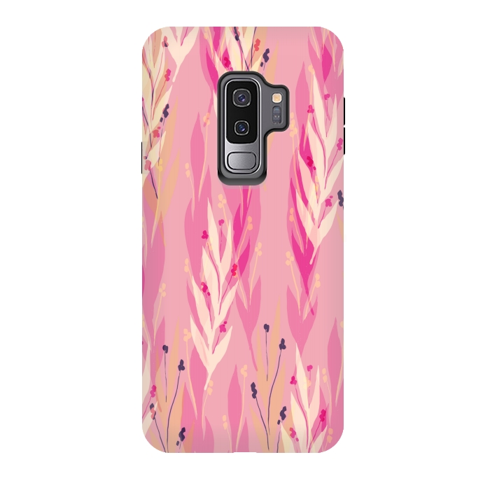 Galaxy S9 plus StrongFit pink leaf pattern by MALLIKA