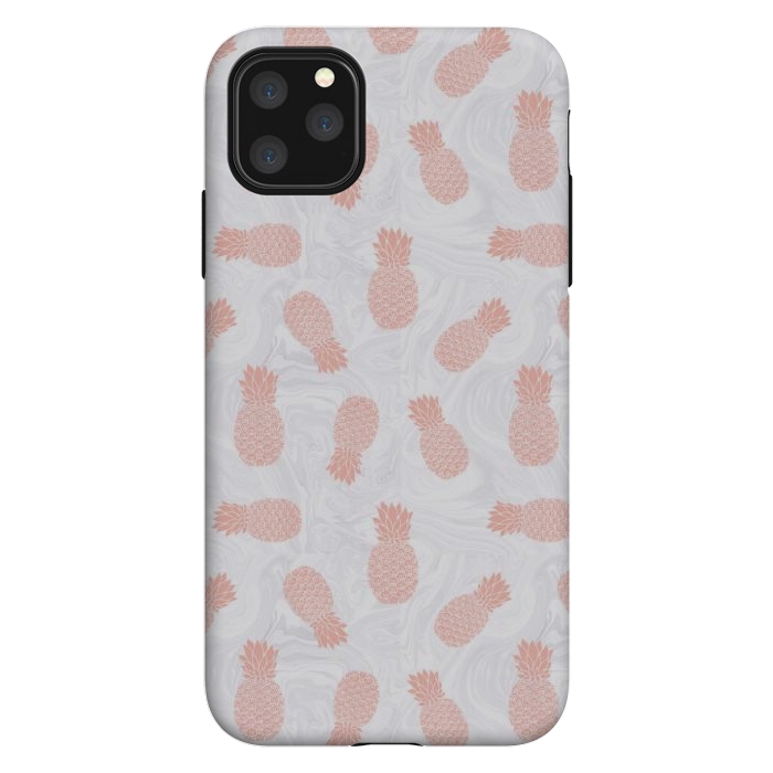 iPhone 11 Pro Max StrongFit Pink Pineapples on White Marble by Julie Erin Designs