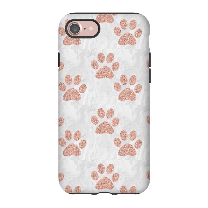 iPhone 7 StrongFit Rose Gold Paw Prints on Marble by Julie Erin Designs