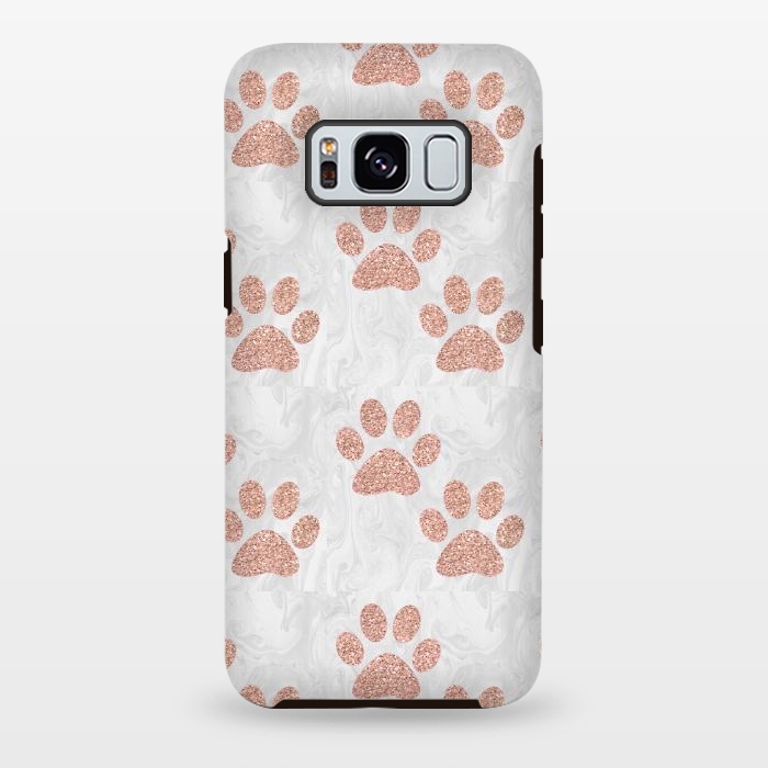 Galaxy S8 plus StrongFit Rose Gold Paw Prints on Marble by Julie Erin Designs