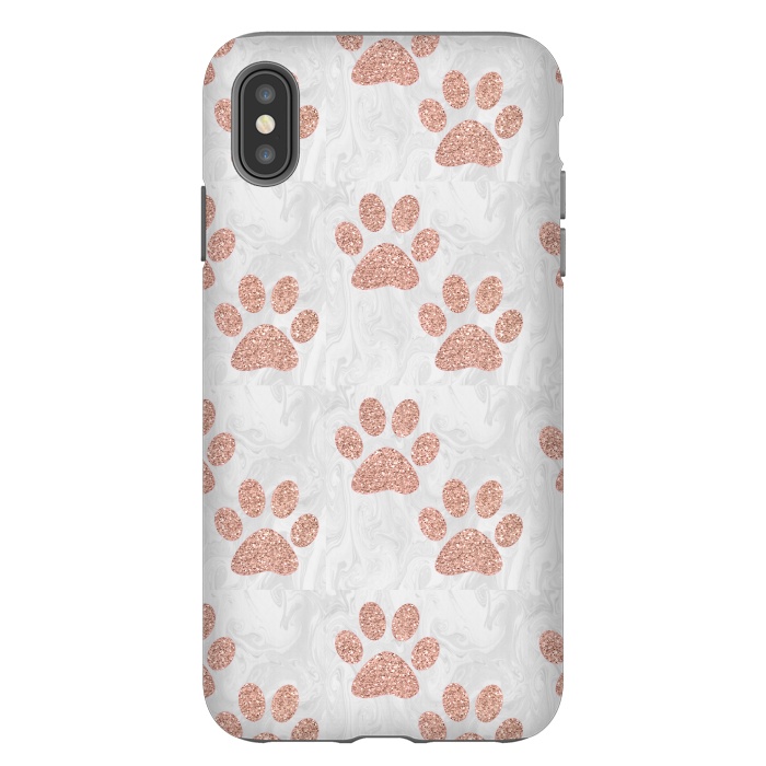 iPhone Xs Max StrongFit Rose Gold Paw Prints on Marble by Julie Erin Designs