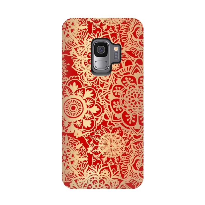 Galaxy S9 StrongFit Red and Gold Mandala Pattern by Julie Erin Designs